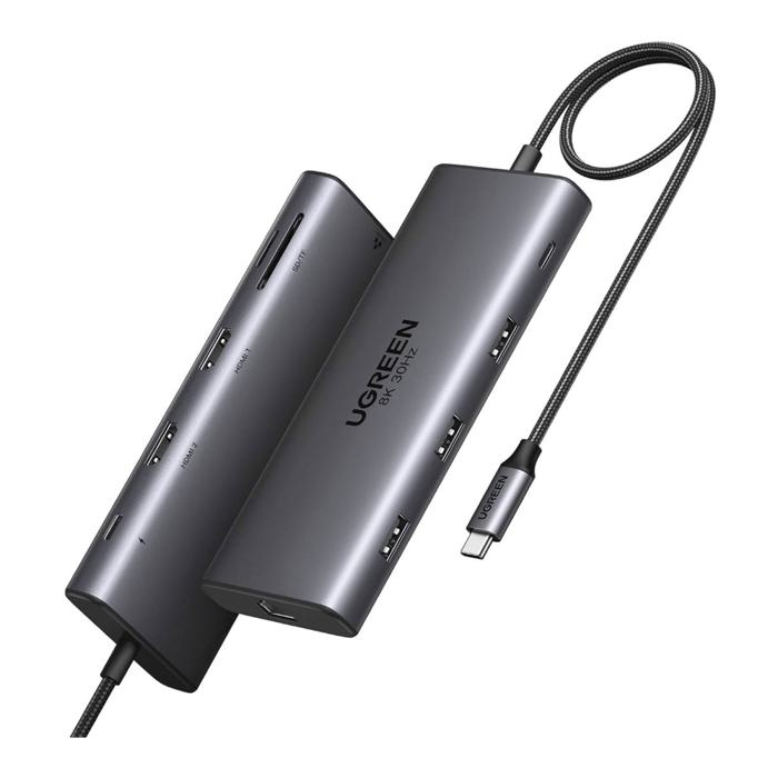 HUB USB-C (Docking Revodok Pro 210) 10 en 1 | 2 Puertos HDMI 8K,4K@60Hz | 3 USB-A | USB-C (5Gbps) | USB-C PD Carga 100W | RJ45 (Gigabit Ethernet) | Lector Tarjetas SD   Micro SD (TF) Simultáneo | Carcasa de Aluminio.: 15534