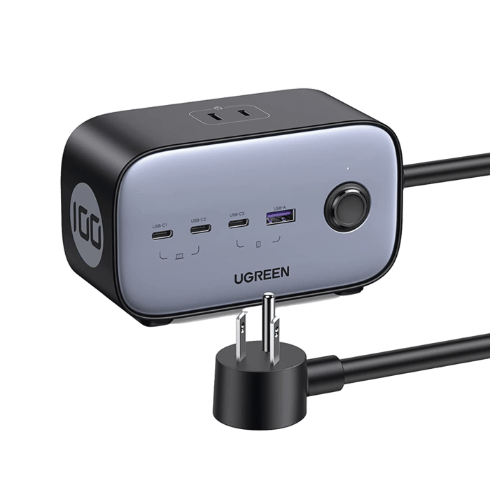 Cargador de Escritorio y Tomacorriente Múltiple | 3 Puertos USB-C | 1 Puertos USB-A | 3 Tomacorriente de CA | Tecnología GaN II | 1 USB 100W PD | Carga Rápida | Diseño Innovador en Forma de Cubo | Interruptor de Apagado.: 40896