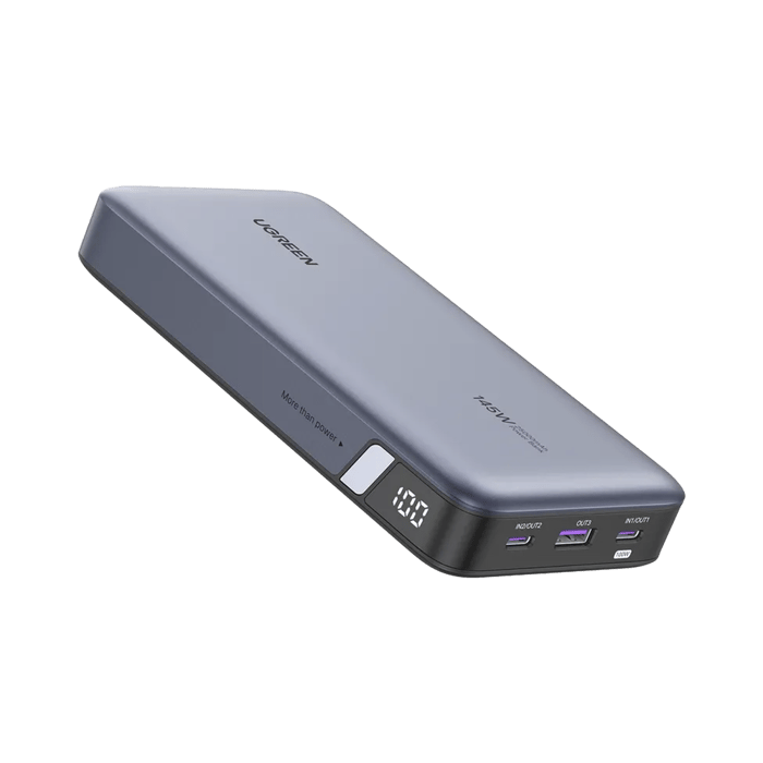 Power Bank de 25000mAh | 3 Salidas 145W Max. | USB-A   2 USB-C | PD 3.0, QC3.0 | FCP | SCP | Pantalla Inteligente | Carcasa Ignifuga | Color Gris | Incluye Cable USB de 50cm | Carga tu Laptop de Manera Segura.: 90597A