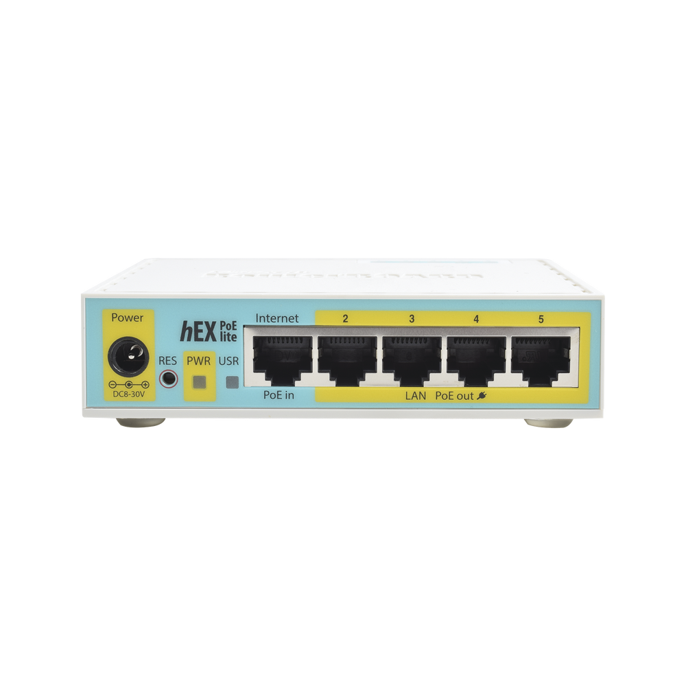 RB750UPR2 (hEX PoE LITE) RouterBoard, 5 Puertos Fast Ethernet, 4 con PoE Pasivo, 1 Puerto USB